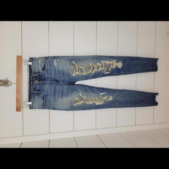 American Eagle Outfitters size 0 blue distressed super hi-rise jegging - Picture 1 of 4